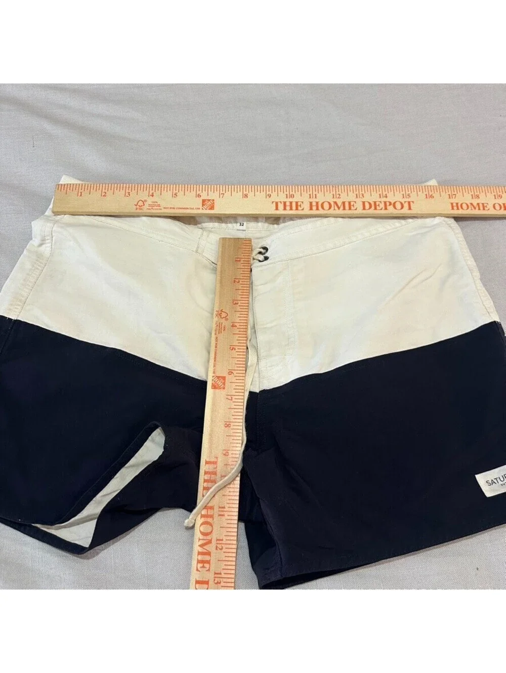 Saturdays NYC Ennis Swim Trunks Size Men 32 White Black Board Shorts String